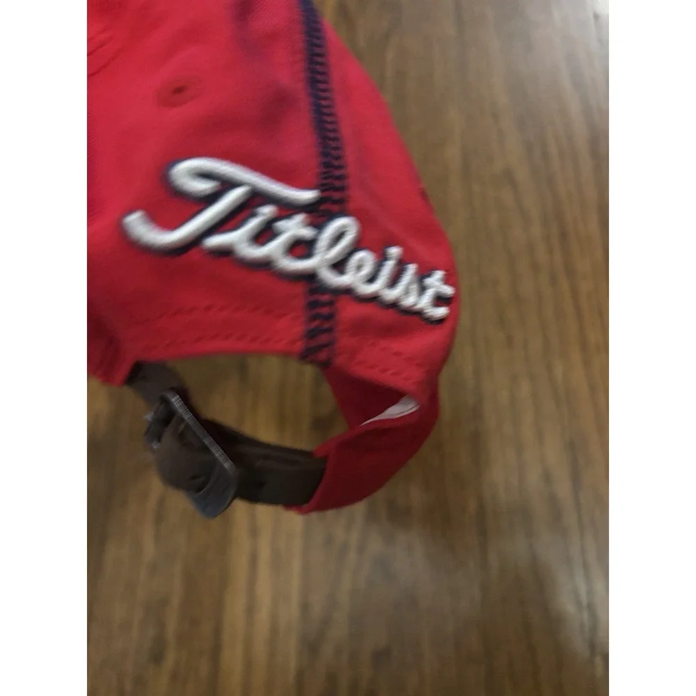 Titleist Golf Hat Mens Red Embroidered Script Logo 1935 Leather Strapback Cap